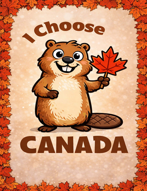 I Choose Canada – Adorable Beaver with Maple Leaf
